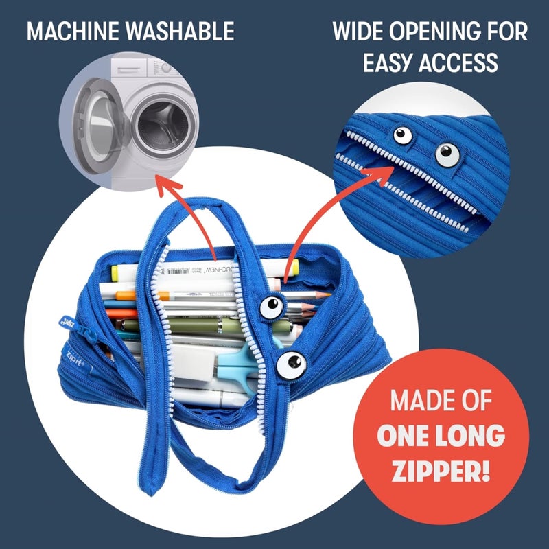 ZIPIT Monster Large Pencil Case for Kids, Cute Zipper Pouch for Boys Girls and Teens, Stationery Bag for School ,Blue - Image 3